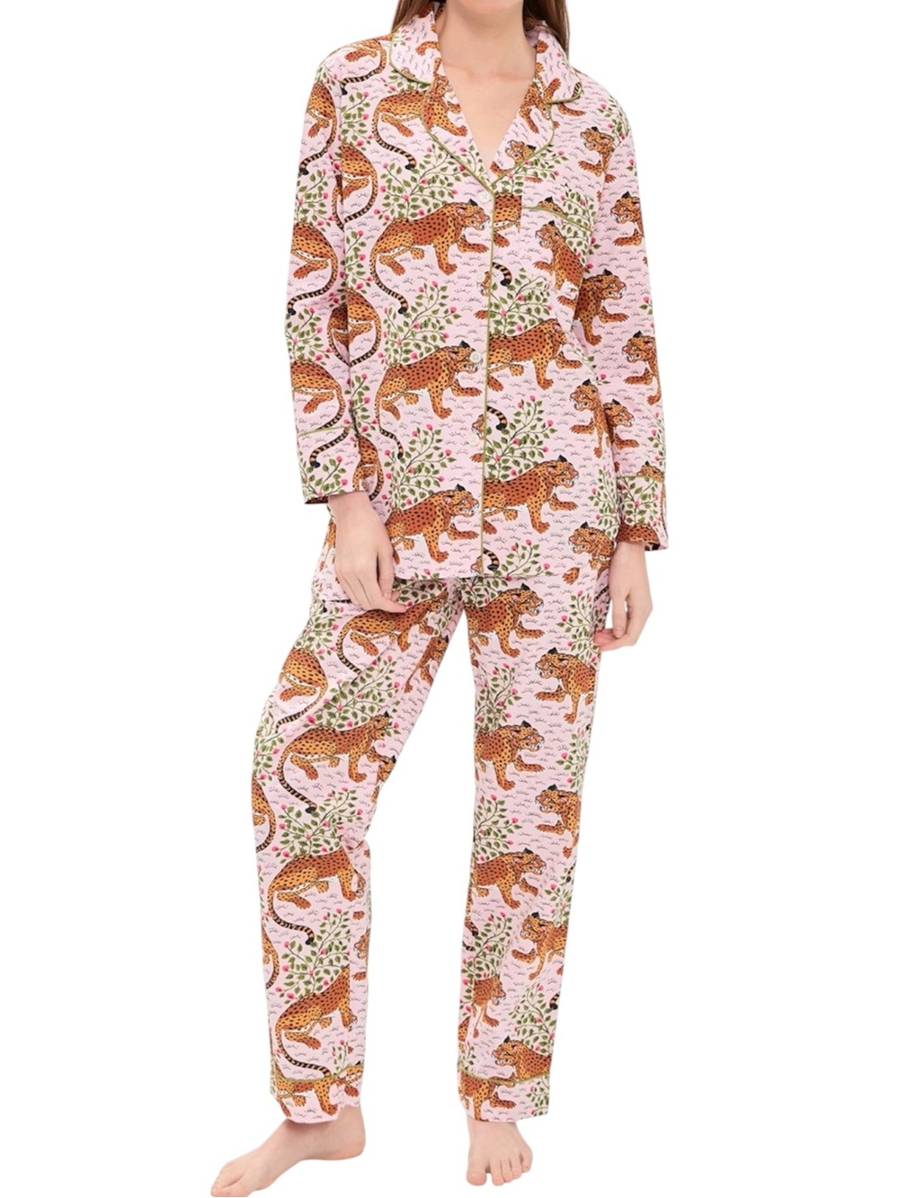 Print Fresh Women’s Blush Bagheera Jaguar Cotton Long Pajama Set- Small Tall
